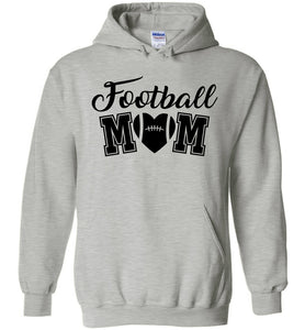 Football Mom Hoodies With Football Heart gray