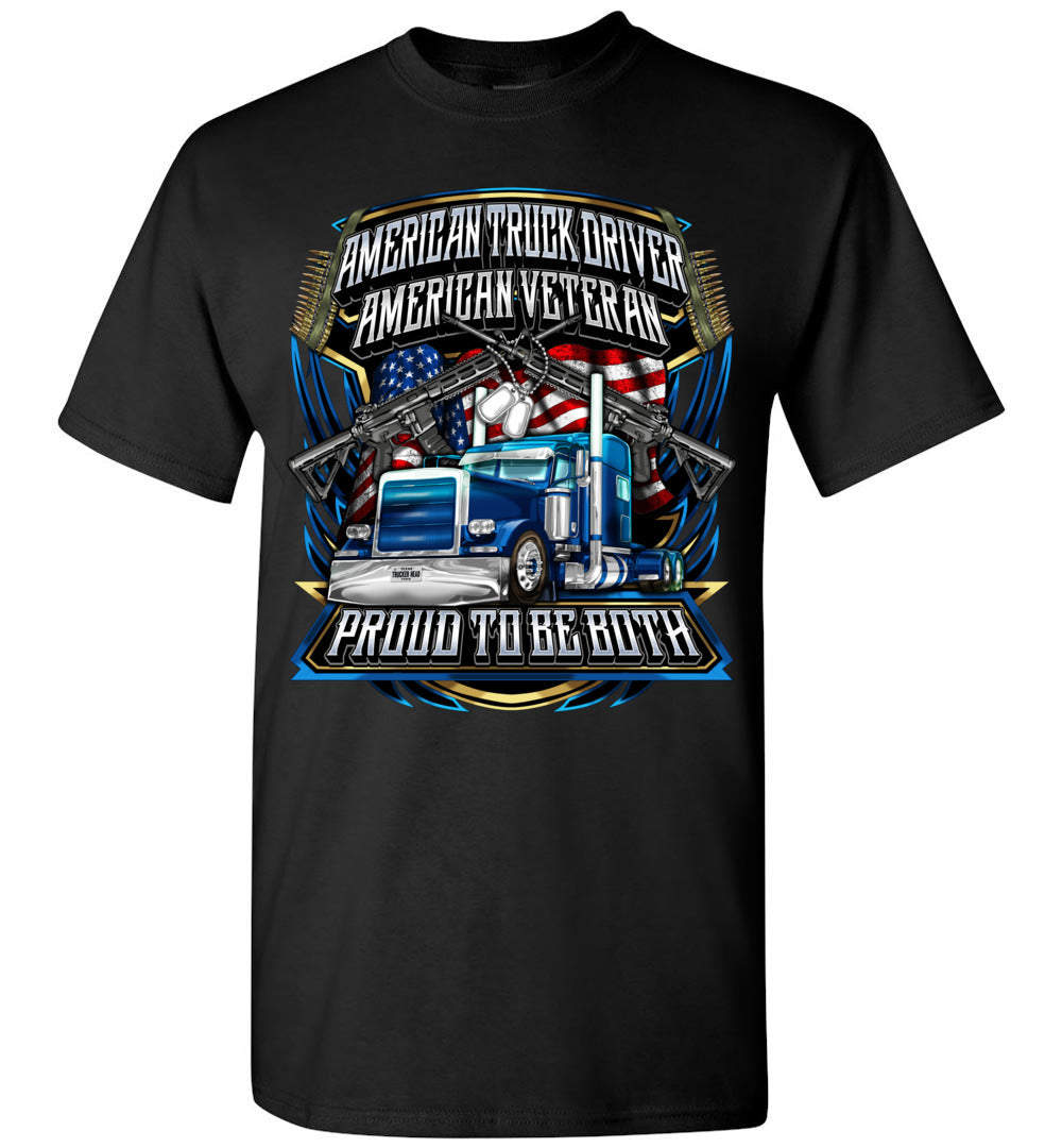 American Truck Driver American Veteran Trucker T-Shirt black