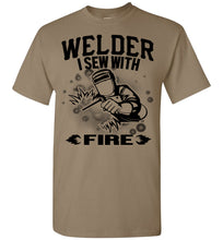 Load image into Gallery viewer, I Sew With Fire Welder T Shirts brown savaana