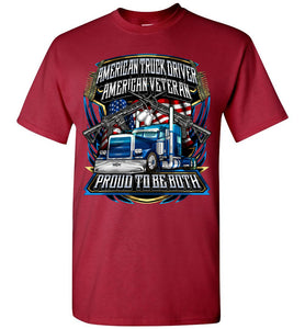American Truck Driver American Veteran Trucker T-Shirt red