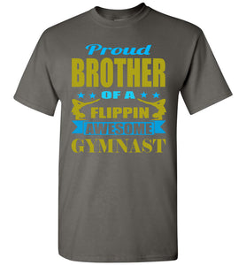 Proud Brother Of A Flippin Awesome Gymnast Gymnastics Brother T-Shirts charcoal