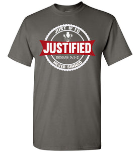 Justified Romans 5:1-2 Christian T Shirts charcoal