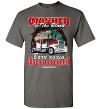 Load image into Gallery viewer, Washed In The Blood Christian Trucker Shirts charcoal