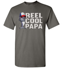 Load image into Gallery viewer, Reel Cool Papa Fishing Tee Shirts charcoal