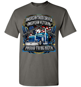 American Truck Driver American Veteran Trucker T-Shirt charcoal