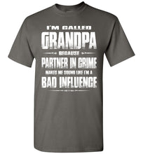 Load image into Gallery viewer, Partner In Crime Bad Influence Funny Grandpa Shirts charcoal