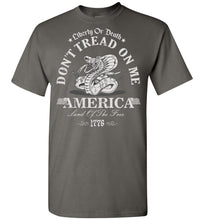 Load image into Gallery viewer, Liberty Or Death Don&#39;t Tread On Me T Shirt charcoal