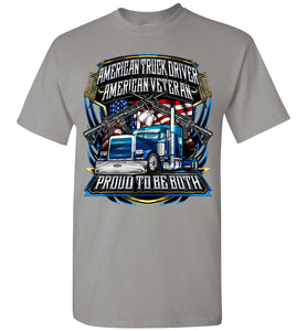American Truck Driver American Veteran Trucker T-Shirt gravel