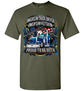 American Truck Driver American Veteran Trucker T-Shirt military green