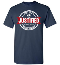Load image into Gallery viewer, Justified Romans 5:1-2 Christian T Shirts navy