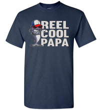 Load image into Gallery viewer, Reel Cool Papa Fishing Tee Shirts navy