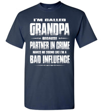 Load image into Gallery viewer, Partner In Crime Bad Influence Funny Grandpa Shirts navy