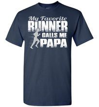 Load image into Gallery viewer, My Favorite Runner Calls Me Papa Track Papa Shirt navy