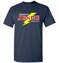 Load image into Gallery viewer, Powered By Jesus Christian T Shirt navy