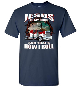 Jesus Is My Rock And That's How I Roll Christian Trucker T Shirt navy