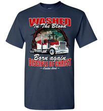 Load image into Gallery viewer, Washed In The Blood Christian Trucker Shirts navy