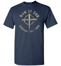 Load image into Gallery viewer, Man Of God Husband Dad Papa Christian Shirt Navy