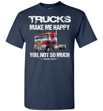 Load image into Gallery viewer, Trucks Make Me Happy With Cabover Truck Funny Trucker T Shirt navy