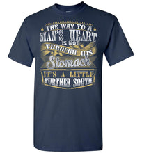 Load image into Gallery viewer, The Way To A Mans Heart A Little Further South Funny Shirts For Men navy