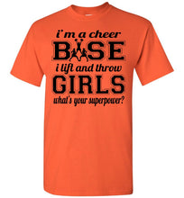 Load image into Gallery viewer, I Lift And Throw Girls Funny Cheer Base Shirts Unisex orange