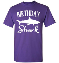 Load image into Gallery viewer, Birthday Shark Shirt unisex purple