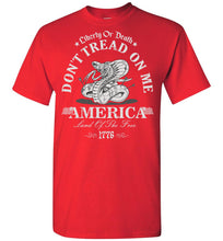 Load image into Gallery viewer, Liberty Or Death Don&#39;t Tread On Me T Shirt red