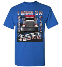 Load image into Gallery viewer, Caffeine Diesel And Jesus Christian Trucker T Shirt grl