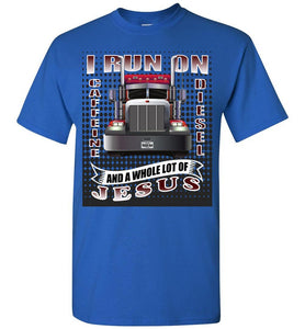 Caffeine Diesel And Jesus Christian Trucker T Shirt grl