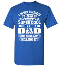 Load image into Gallery viewer, Super Cool Softball Dad Shirts white design  royal
