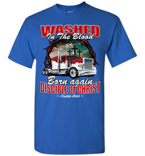 Load image into Gallery viewer, Washed In The Blood Christian Trucker Shirts royal