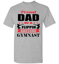 Load image into Gallery viewer, Proud Dad Of A Flippin Awesome Gymnast Gymnastics Dad Shirt -Red sports gray