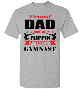 Proud Dad Of A Flippin Awesome Gymnast Gymnastics Dad Shirt -Red sports gray