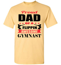 Load image into Gallery viewer, Proud Dad Of A Flippin Awesome Gymnast Gymnastics Dad Shirt -Red yellow