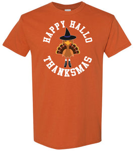 Happy Hallo Thanksmas Funny Holiday Tee Shirt Texas orange