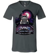 Load image into Gallery viewer, Trucker Shirts, Living Between The Lines Trucker T Shirts v-neck charcoal