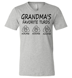 Grandma's Favorite Turds Funny Grandma T-Shirt  v-neck gray heather