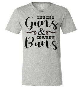 Trucks Guns And Cowboy Buns Country Cowgirl Girl T Shirts v-neck  athletic heather