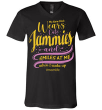 Load image into Gallery viewer, My Alarm Clock Wears Cute Jammies And Smiles At Me When I Wake Up Cute New Mom Shirts v-neck black