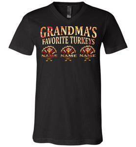 Grandma's Favorite Turkeys Funny Fall Shirts Funny Grandma Shirts black v-neck