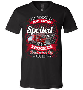 Blessed By God Spoiled By My Trucker Girlfriend Wife T-Shirt v-neck black