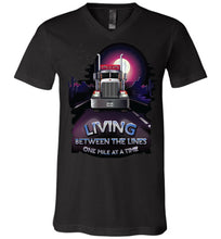 Load image into Gallery viewer, Trucker Shirts, Living Between The Lines Trucker T Shirts v-neck black