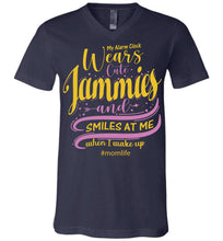 Load image into Gallery viewer, My Alarm Clock Wears Cute Jammies And Smiles At Me When I Wake Up Cute New Mom Shirts v-neck navy
