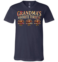 Load image into Gallery viewer, Grandma&#39;s Favorite Turkeys Funny Fall Shirts Funny Grandma Shirts v-neck navy
