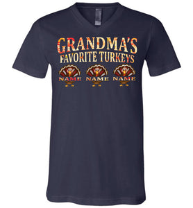 Grandma's Favorite Turkeys Funny Fall Shirts Funny Grandma Shirts v-neck navy