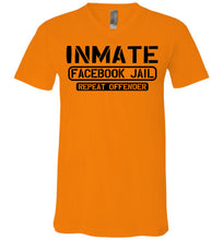 Load image into Gallery viewer, Inmate Facebook Jail Repeat Offender Facebook Jail T Shirt orange v-neck