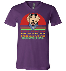 I'll Be Watching You Funny Dog T Shirt v-neck  purple