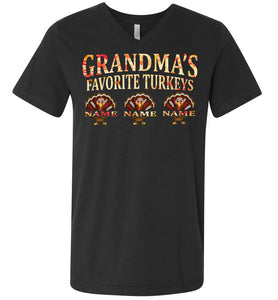 Grandma's Favorite Turkeys Funny Fall Shirts Funny Grandma Shirts v-nck dark gray