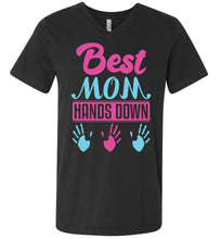 Load image into Gallery viewer, Best Mom Hands Down Mom T Shirt with names v-neck  dark gray