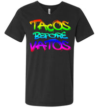 Load image into Gallery viewer, Tacos Before Vatos Funny Taco T Shirts v-neck dark gray