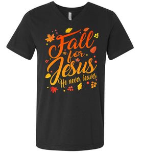 Fall For Jesus Christian Fall Shirts dark gray v -neck